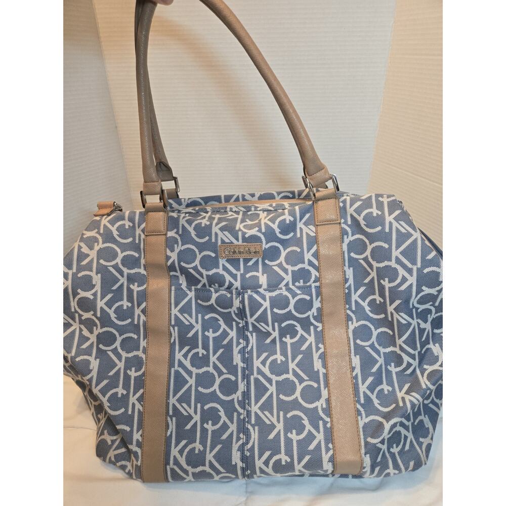 Calvin Klein Travel Weekender Duffle Bag All Over Logo Canvas Baby Blue Large